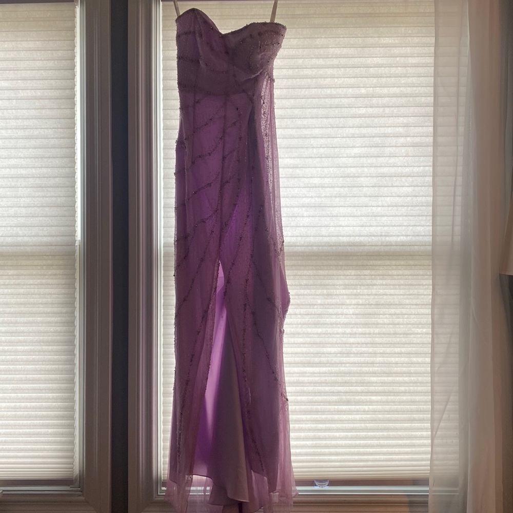 formal dress light purple strapless dress